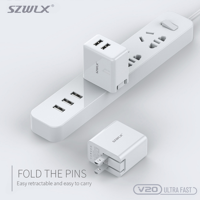 WEX V20 Dual USB Wall Charger with Foldable Plug for iPhone X/8/7/6s/Plus, iPad Air 2/mini 3, Galaxy S7/S6/S6 Edge, Note 5 and More, White